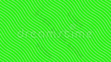 动态波浪运动中的白色曲线，绿色背景。 未来几何对角线图案运动背景。 4k